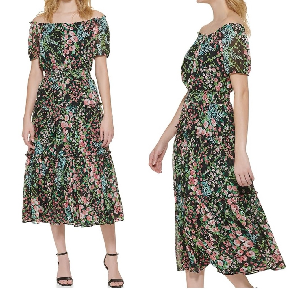 PLUS Tommy Hilfiger NWT Floral Print Smocked Off The Shoulder Midi Dress 18W